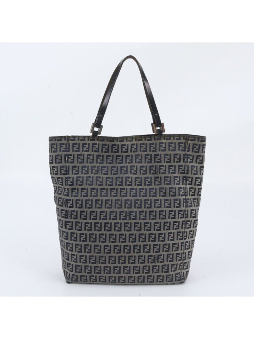 Fendi Zucchino Leather Canvas Tote Bag Shoulder